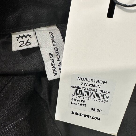 ZGY Denim Size 26 Straight Up Hi Rise Black Ashes To Ashes Trash Relaxed Fit NWT - Picture 7 of 7